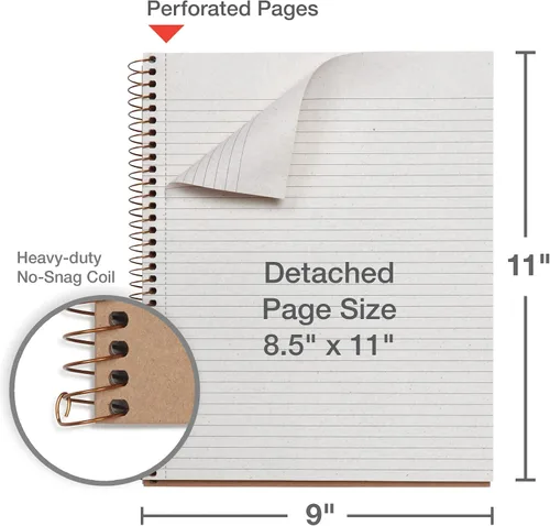 Vista 5 de Oxford Cuadernos en espiral, paquete de 2, 100% reciclados, cuadernos de papel kraft, dorados, con rayas universitarias, 80 hojas/160 páginas