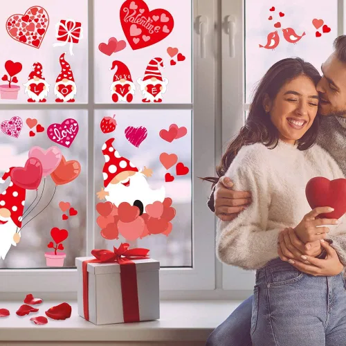 Vista 5 de CCINEE Adhesivo de ventana para el día de San Valentín, 6 hojas de calcomanías para ventana de gnomo, elfo, corazón, para San Valentín, boda
