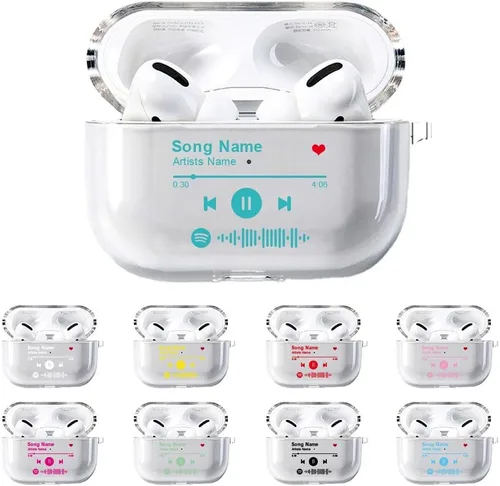Vista 8 de Funda personalizada para Spotify compatible con AirPods Pro 3/Pro 2/Pro/1/2/3 con llavero, cubierta transparente de canción musical personalizada