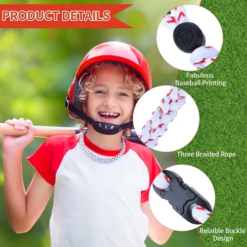 Vista 3 de Jexine Collares de béisbol de sóftbol para niños, collar de cuerda de béisbol de 3 cuerdas trenzadas Tornado Titanio, collar deportivo de sóftbol