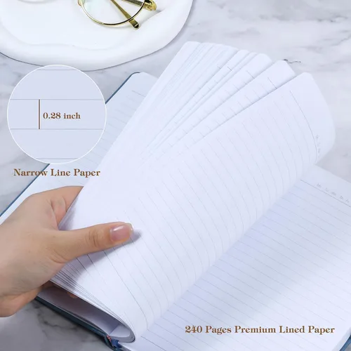 Vista 3 de POPRUN - Cuadernos de diario rayados A5, cuaderno de tapa dura de cuero grueso para escritura, trabajo de negocios, viajes, escuela, universidad