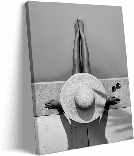 Vista 8 de Póster vintage de los años 80, póster en blanco y negro, arte para la pared de las mujeres saltando al agua, arte de playa, arte de verano, barco