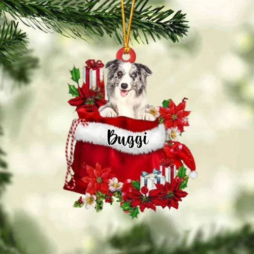 Vista 115 de Perro Akita Inu personalizado en bolsa de regalo, adorno de Navidad, nombre personalizado, regalo para amantes de los perros, familia, Navidad