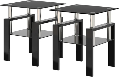 Vista 8 de Mesa auxiliar de cristal moderna para sofá, mesa de centro pequeña negra, mesa de sala de estar, mesita de noche cuadrada, patas de metal de vidrio