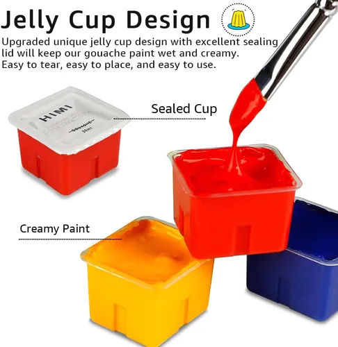 Vista 5 de HIMI - Juego de pintura gouache de 24 colores de 1 onza líquida (30 ml) cada uno, diseño exclusivo de envase de gelatina con 3 pinceles de pintura