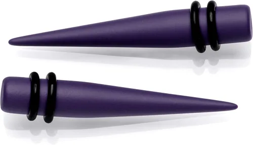 Vista 2 de Juego de 2 expansores de oreja para mujer, color morado mate, acrílico, recto, para estiramiento, 2