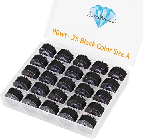 Vista 9 de Simthread 25 piezas de hilo de bobina preenrollado blanco tamaño A clase 15 (SA156) 60WT con caja de plástico de almacenamiento transparente 70D/2