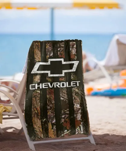 Vista 2 de LOGOVISION Toalla de playa Chevy, toalla de playa con logotipo de camuflaje de 30 x 60 pulgadas