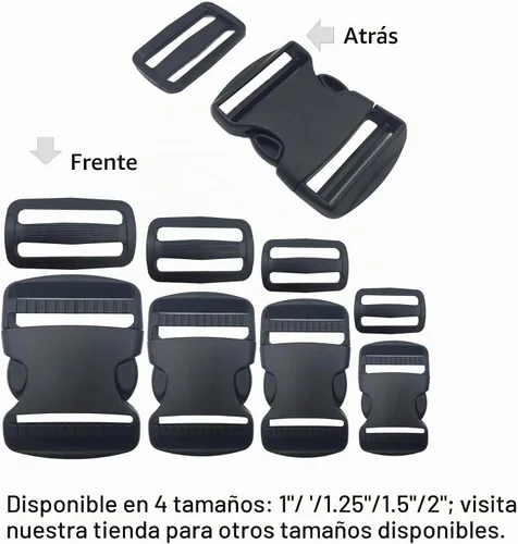 Vista 6 de Hebillas de plástico de liberación, Negro, Ajustable, liberación lateral