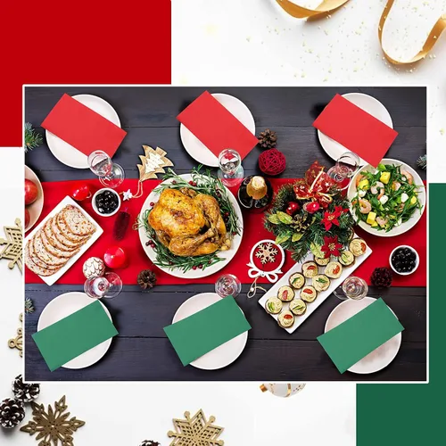 Vista 6 de Teling 50 piezas de servilletas de papel de Navidad desechables, servilletas de Navidad para cena y cóctel, toallas de mano rojas y verdes