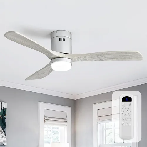 Vista 30 de Sofucor Ventiladores de techo inteligentes de 52 pulgadas con luces - montaje al ras de perfil bajo, modernos ventiladores de techo de madera maciza