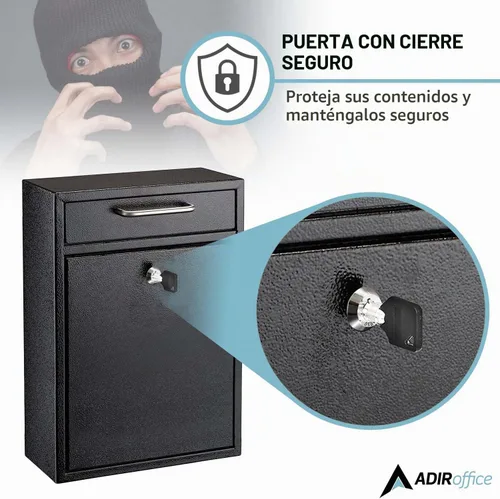 Vista 4 de AdirOffice contenedor con traba - Buzón de correo montado en pared., negro, 631-04-BLK