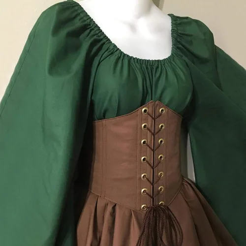 Vista 5 de Vestido tradicional irlandés para mujer, disfraz corto medieval, vestido grande con corsé para Halloween, vestido victoriano