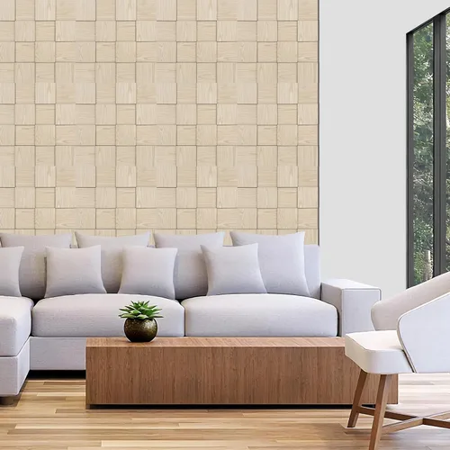 Vista 7 de Paneles de pared acústicos de tablero de ajedrez, paquete de 6 paneles de pared 3D de ceniza natural que absorben el sonido, 15.7 x 15.7 pulgadas