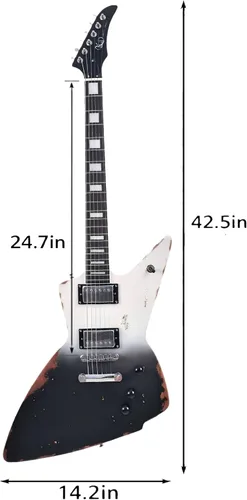 Vista 7 de KGD Relic - Guitarra eléctrica de metal pesado de 6 cuerdas con tuerca de hueso, guitarra eléctrica profesional para adultos (negro y blanco)