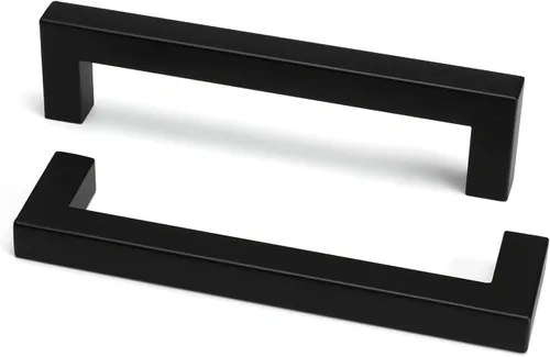 Vista 40 de Goldenwarm 1 paquete de manija cuadrada negra para cajones de gabinete de barra, de acero inoxidable, herrajes modernos para gabinetes de cocina