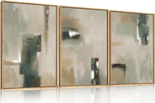 Vista 25 de Arte de Pared de Lienzo Enmarcado con Grandes Pinceladas Abstractas, Decoración de Pared Azul Marino Neutro, Pintura de Pared Moderna en Tonos
