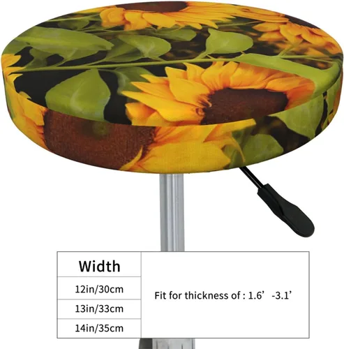 Vista 4 de OUSIKA Fundas de taburete de flores de sol, fundas redondas para sillas elásticas, fundas de cojín de taburete de bar lavables con respaldo