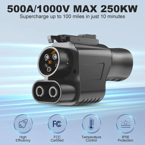 Vista 2 de Adaptador NACS a CCS1, adaptador de cargador rápido NACS máximo de 500 A 1000 V, compatible con supercargadores Tesla para CCS1 EVs, certificado ETL
