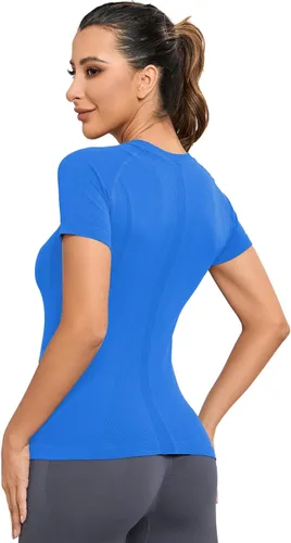 Vista 3 de MathCat Camisas de entrenamiento para mujer, camisetas de entrenamiento para mujer, camisas de manga corta para yoga, camisas de gimnasio suaves