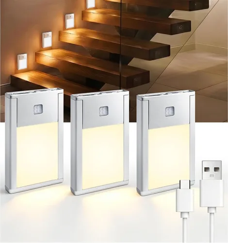 Vista 9 de VST Luces nocturnas con sensor de movimiento, luces de escalera recargables con instalación de succión magnética para interiores, dormitorio