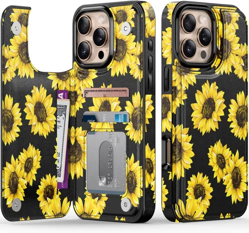 Vista 130 de LETO para iPhone 15 Pro Funda tipo cartera - Tapa tipo folio con patada - Diseños de moda - Tarjetero - Funda protectora para mujeres y niñas - 6.1