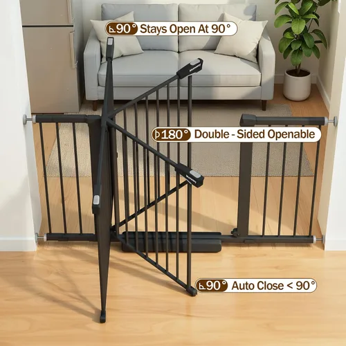 Vista 9 de Mumeasy Puerta de bebé extra ancha de 29.7 a 51 pulgadas para escaleras, puerta para perros de interior extra larga para puertas, puerta para niños