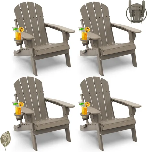 Vista 30 de GREENVINES Silla Plegable Adirondack Plástico HDPE Sillas para Fogata Todo Tiempo Portavasos Ártico para Terraza Patio Trasero Patio