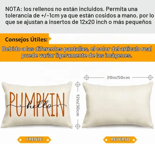 Vista 3 de Fundas de almohada de otoño de 12 x 20 pulgadas, para exteriores, Hello Crema