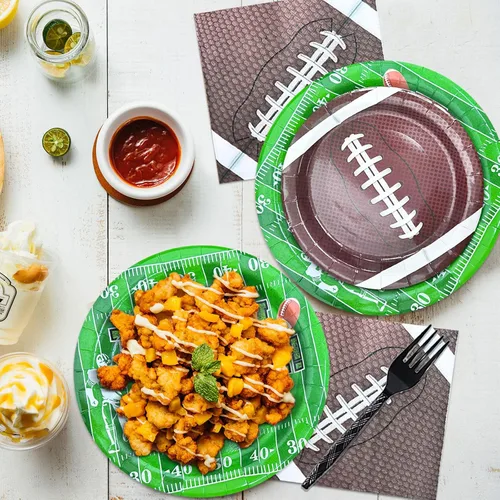 Vista 3 de Juego de 96 platos y servilletas de fútbol para fiestas de fútbol, incluye platos de papel, tenedor de servilletas para niños, decoraciones