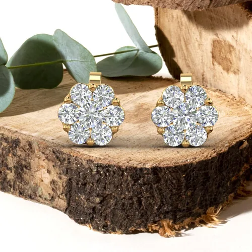 Vista 7 de Aretes de diamantes en racimo de 14 a 1 quilate en oro de 10 quilates o platino 950