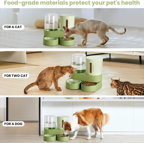 Vista 6 de Paquete de 2 alimentadores automáticos para gatos, dispensador de agua de acero inoxidable, alimentador de alimentos por gravedad y bebedero