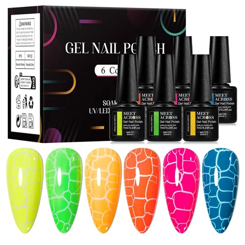 Vista 19 de MEET ACROSS Juego de esmaltes de uñas de gel luminosos de caramelo de 6 colores, esmalte de uñas de gel que brilla en la oscuridad con cepillo