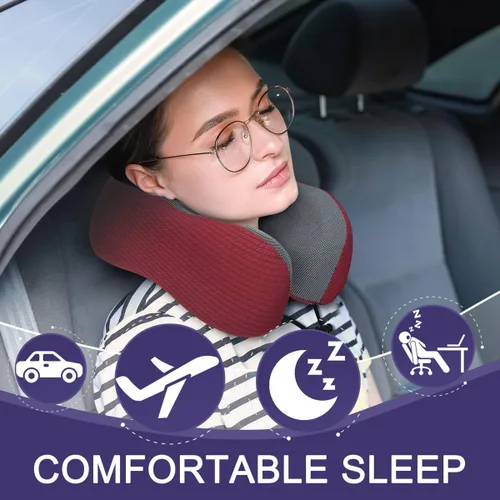 Vista 2 de napfun Almohada de cuello para viajes con bolsa de viaje, máscara de sueño y tapones para los oídos, almohada de espuma viscoelástica para dormir