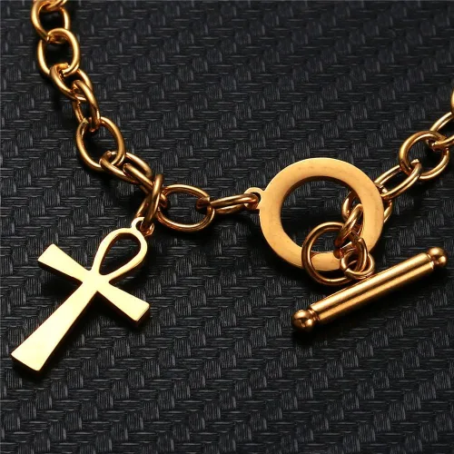 Vista 3 de ZKXXJ Pulsera de cruz Ankh para hombres y mujeres, pulsera de eslabones de acero inoxidable con dije de cruz egipcia Ankh, joyería egipcia, pulsera