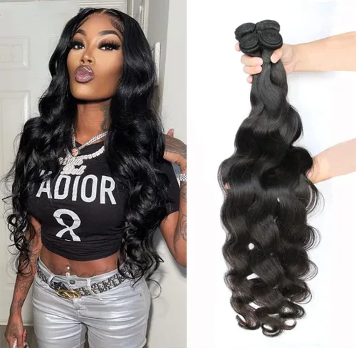 Vista 23 de Paquetes de Ondas Corporales con Cierre para Mujeres Negras (10 12 14+10) 100% Cabello Humano Brasileño de Ondas Corporales Sin Procesar 3 Paquetes