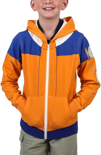 Vista 2 de Bioworld Naruto Uzumaki Naruto Cosplay - Sudadera con capucha con cremallera para niños Multicolor
