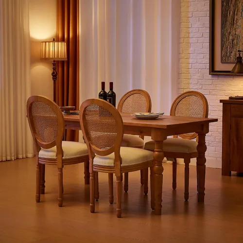 Vista 8 de Juego de 2 sillas de comedor de ratán, sillas de comedor de estilo francés rústico de mediados de siglo, sillas de comedor de acento estilo granja