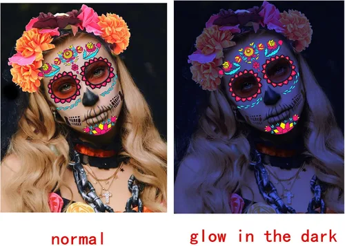 Vista 6 de KEPATO 2 diademas para el Día de los Muertos, corona de flores mexicanas con tatuaje facial para mujeres, Día de los Muertos