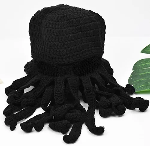Vista 5 de TRIWONDER Sombrero de barba de punto, divertido gorro de invierno, pulpo, máscara facial, disfraz de Halloween para hombres y mujeres, esquí