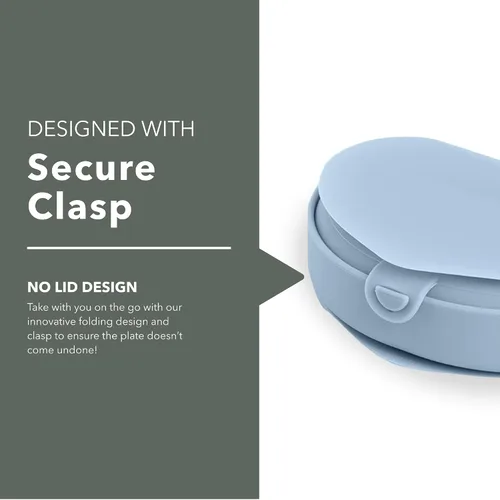 Vista 4 de Miniware Fold & Scoop - Juego de alimentación para bebés, plato de silicona para bebé con succión y cuchara para bebé, compacto, portátil, apto