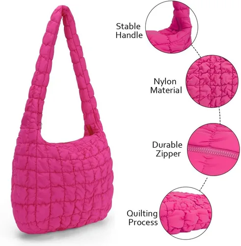 Vista 4 de JQWSVE Bolsa de mano acolchada grande para mujer, bolsa acolchada de algodón, bolsa de hombro acolchada