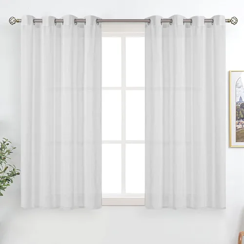 Vista 10 de BGment Cortinas cortas de lino transparente de 40 pulgadas para cafetería, con ojales, filtrado de luz, semitransparentes para ventanas pequeñas