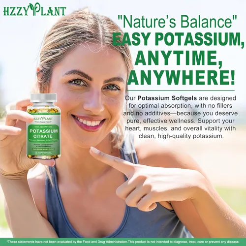 Vista 7 de Cápsulas blandas de suplemento de potasio, citrato de potasio de alta absorción, 1000 mg para equilibrio electrolítico muscular, corazón y soporte