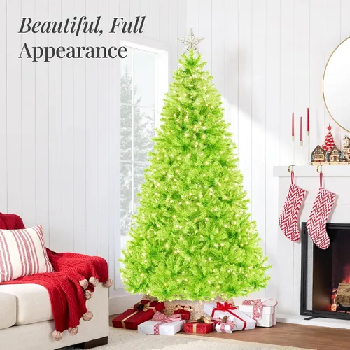 Vista 97 de Best Choice Products Árbol de Navidad azul bebé preiluminado de 6 pies, decoración navideña artificial completa con 947 puntas de rama, 250 luces