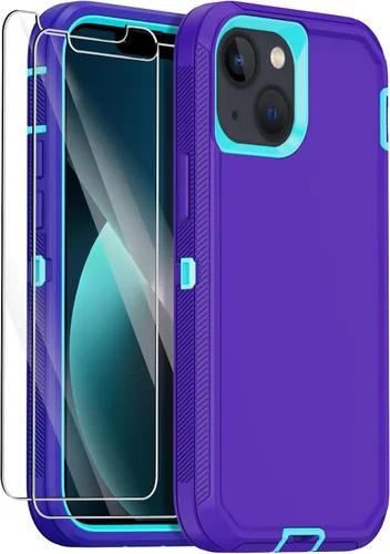 Vista 9 de Funda para iPhone 13 con 2 protectores de pantalla, protección contra caídas a prueba de golpes, cuerpo completo, resistente, 3 capas, militar