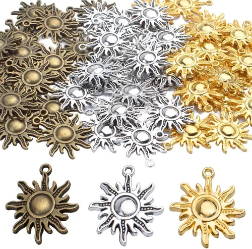 Vista 8 de Aylifu Sun Pendant Charm Alloy Tibetan Style Celestial Sun Charm Craft Supplies for DIY Earrings Necklace Bracelet Jewelry Making Christmas Party