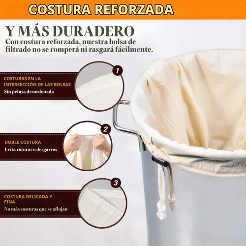 Vista 3 de Bolsa de preparación, 26 x 22 pulgadas, paquete de 2, bolsa 100% de algodón sin blanquear para elaboración casera, bolsa de gasa fina