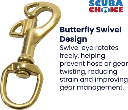 Vista 4 de Scuba Choice Mariposa de buceo giratorio de 3.25 pulgadas con broche de perno de latón, accesorio de buceo marino resistente, gancho de engranaje