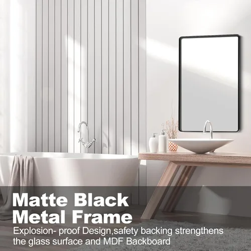 Vista 3 de Espejo de baño de 48 x 36 pulgadas con marco negro mate, espejo antioxidante montado en la pared